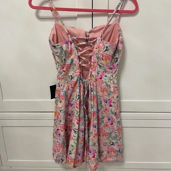 lulus More Than Darling Pink Floral Cutout Lace-Up Mini Dress | Medium - Picture 9 of 13